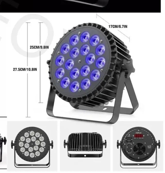 Professionel diskotekbelysning, 6-i-1 LED-belysning, DMX512 multimodus, 18 W RGBWA UV
