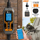 Bærbar EV-lader, 11KW Hurtigopladning, Wi-Fi-forbindelse, 11KW 5m Uden Adapter, Type2