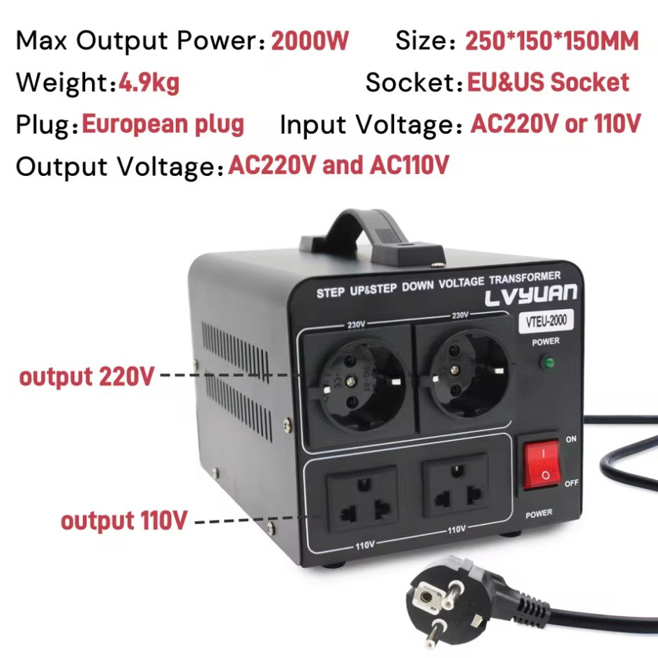 Spændingstransformator, Trin Op/Ned 110V-220V, Sikker og fleksibel til husholdningsapparater
