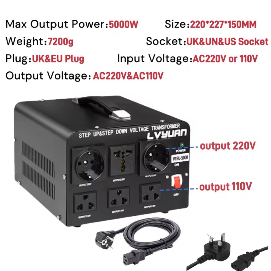 Spændingstransformator, Trin Op/Ned 110V-220V, Sikker og fleksibel til husholdningsapparater