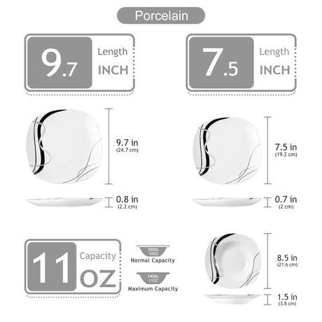 Middagssæt, porcelæn keramik, Black Line køkken serveringssæt, 36 DELE