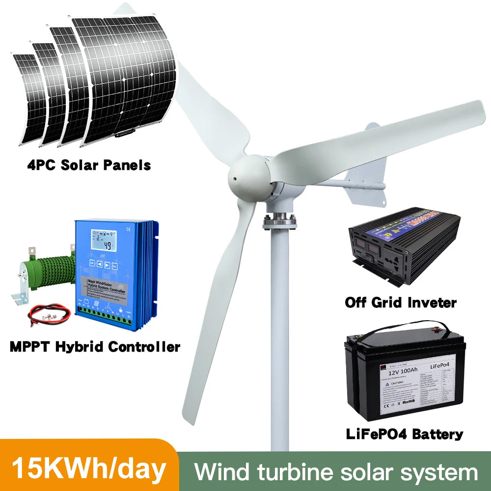 Vindgenerator 4000W - Lavt Støjniveau med Hybrid Controller og LCD-Skærm, Off-Grid System 5