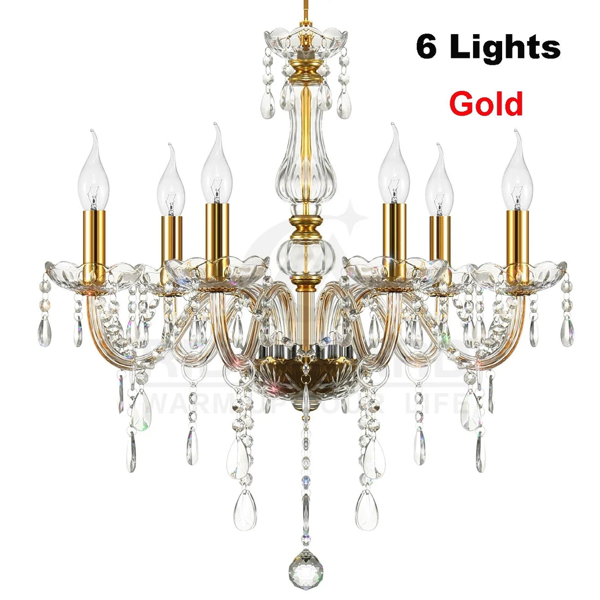 Krystal lysekrone, LED-belysning, vintage design, 10 arme Cognac