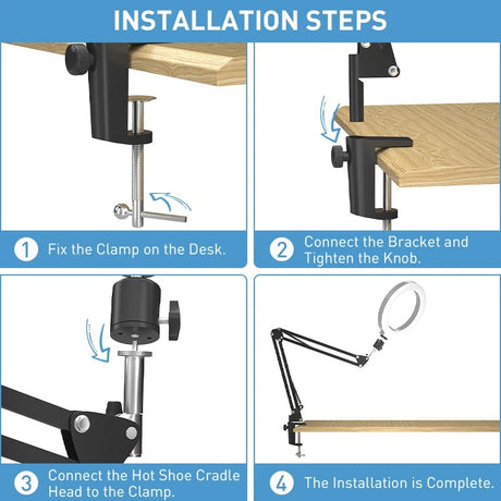 Overhead Tripod Mount, 26cm Ring Light, Gooseneck Skrivebords Telefonholder, stativ og lys