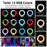 Selfie Ring LED-lys, RGB-farveindstillinger, justerbart stativstativ, 200cm stativlys