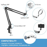 Overhead Tripod Mount, 26cm Ring Light, Gooseneck Skrivebords Telefonholder, stativ og lys