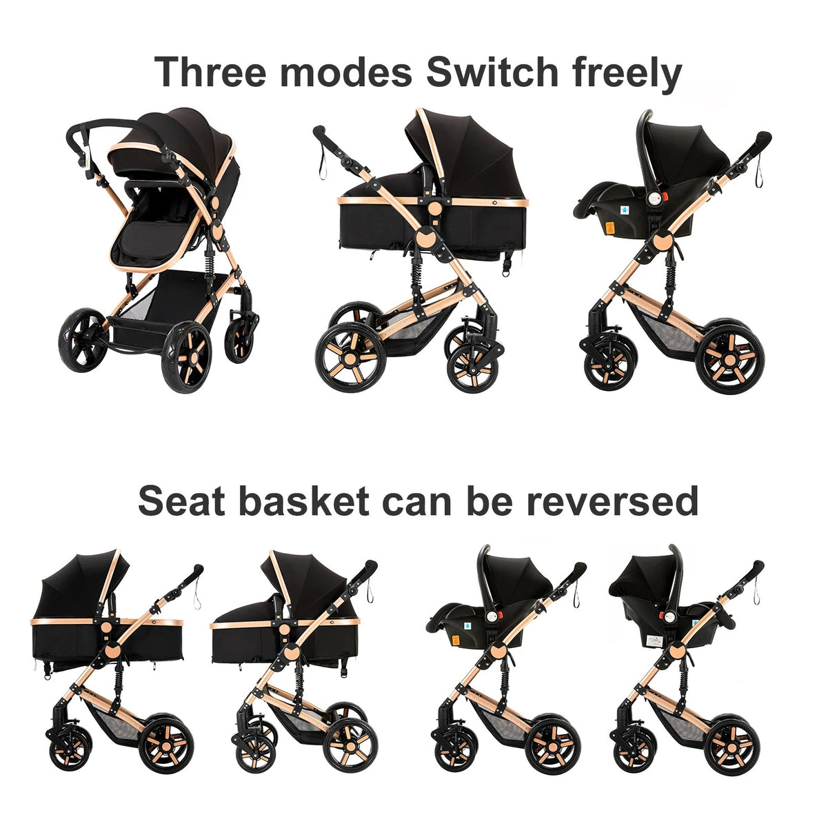 Barnevogn, 3 i 1 Design, Høj Landskab, 588-Black