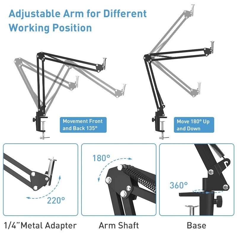 Overhead Tripod Mount, 26cm Ring Light, Gooseneck Skrivebords Telefonholder, stativ og lys