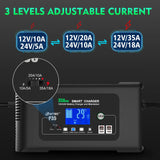 35A Smart Bilbatterioplader, Dobbelt Spænding (12V/24V), Intelligent LCD Display,EU-stik