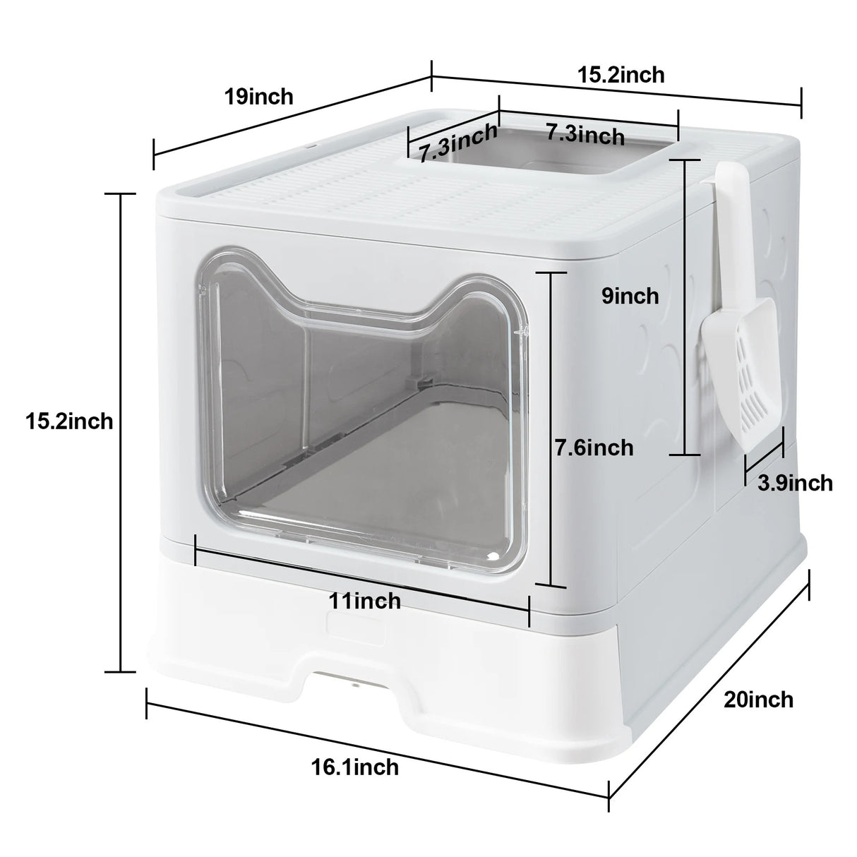 Kattekattetoilet, designet til frontindgang, foldbar og stor., GRÅ
