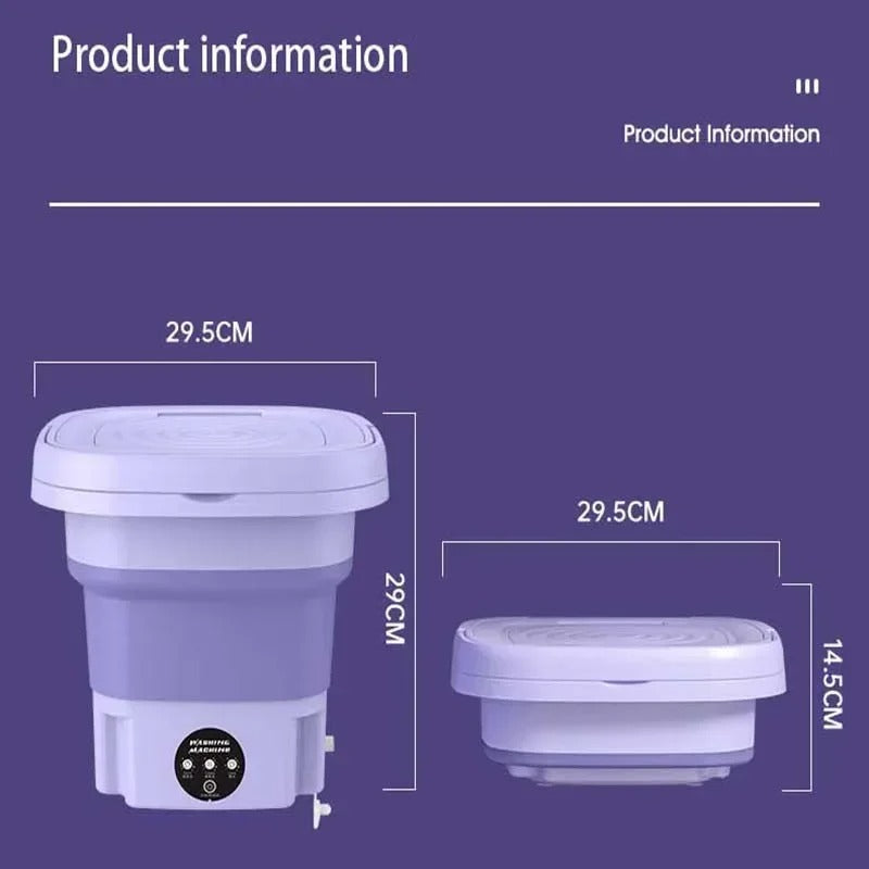 Bærbar Vaskemaskine, Foldbart Design, Centrifugeringsfunktion for Tørring, Lilla, EU