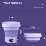 Bærbar Vaskemaskine, Foldbart Design, Centrifugeringsfunktion for Tørring, Lilla, EU